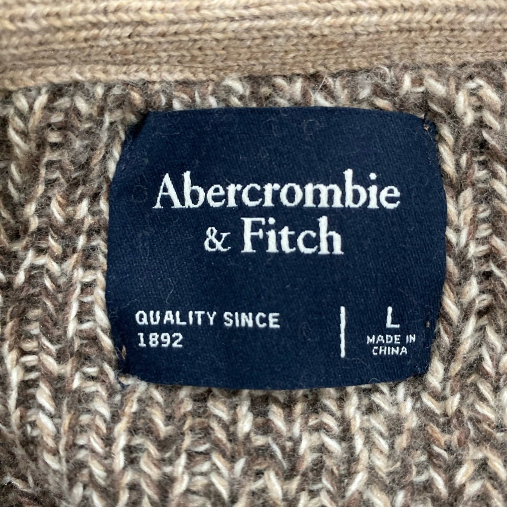 Abercrombie & Fitch Brown and Cream Shawl-Collar Moose Cardigan - Picture 3 of 3